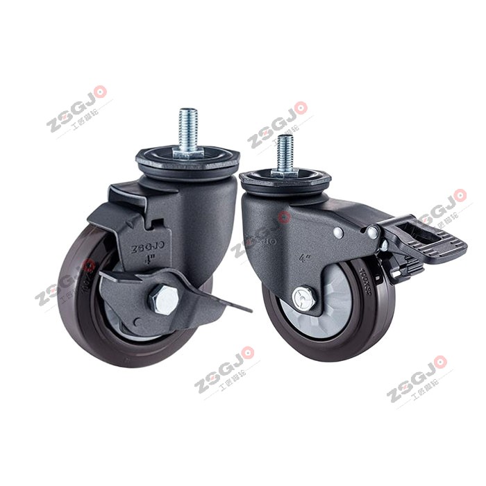 工匠中轻型脚轮橡胶轮万向丝杆顶孔刹车承重60kg-120kg