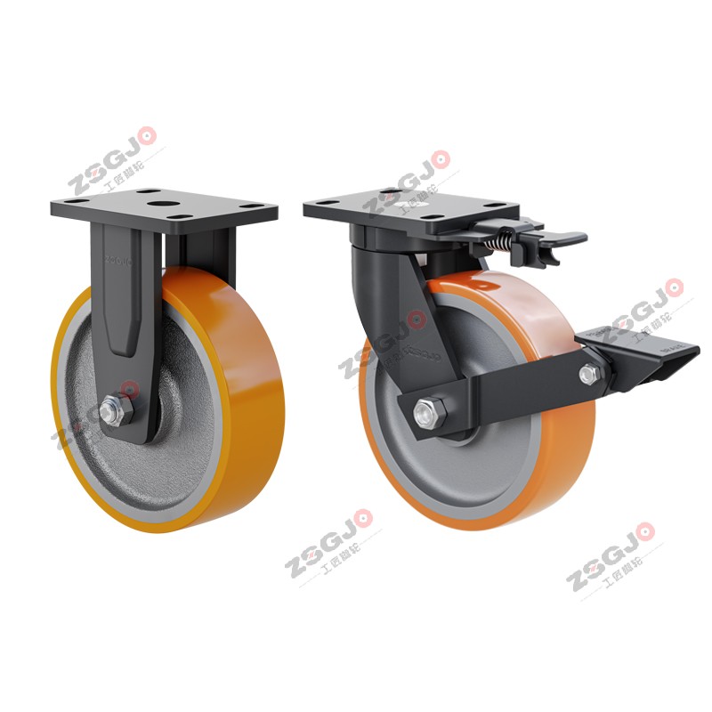 工匠超重型脚轮铸铁/铝芯聚氨酯PU轮承重900kg-1.6吨